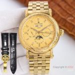 Swiss Clone Patek Philippe Engraving Perpetual Calendar watch All Gold 42mm